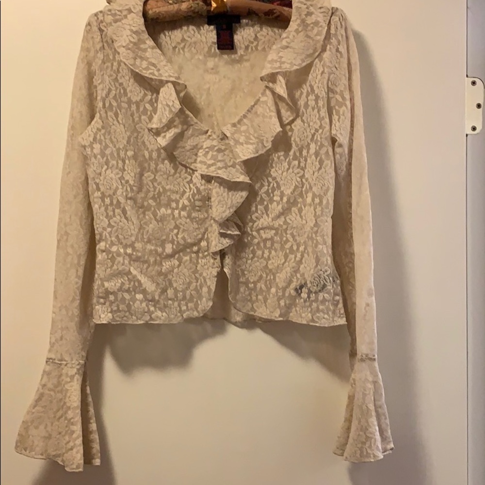 Ralph Lauren sheer lace stretch boho crop. Sz M